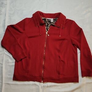 Chico's Red Bomber Jacket with Leopard Print Lining
